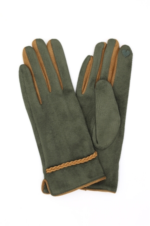 S30-1-1-MG0094 - BRAIDED BAND SUEDE SMART GLOVES-OLIVE/6PCS