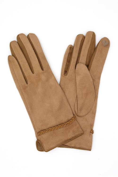 S30-1-1-MG0094 - BRAIDED BAND SUEDE SMART GLOVES-TAUPE/6PCS