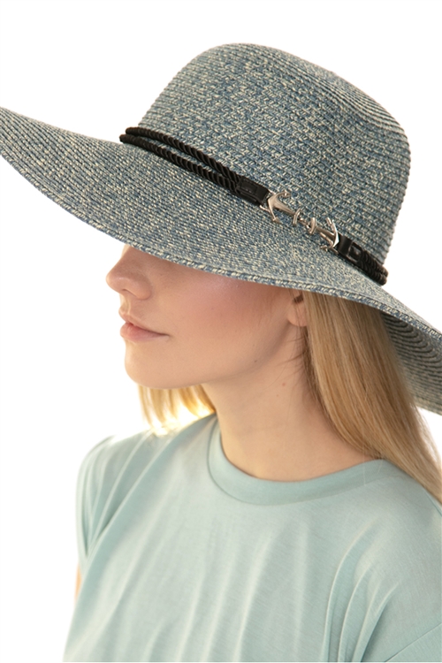 S18-9-5-MH0008TL-M-TEAL MIX SUMMER HAT WITH ANCHOR ADJUSTABLE BAND/6PCS