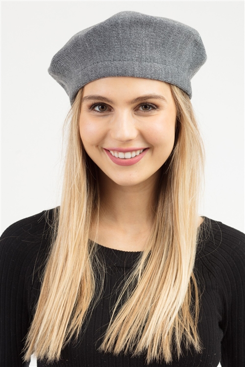 S30-1-1-MH0011GR - STRETCHY SOLID BERET ACRYLIC GRAY/6PCS