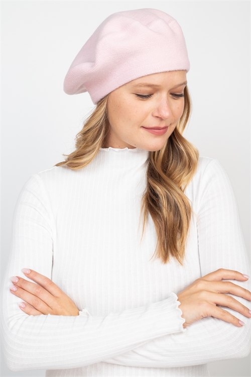 SA4-2-5-MI-MH0011LPK - STRETCHY SOLID BERET ACRYLIC LIGHT PINK/6PCS