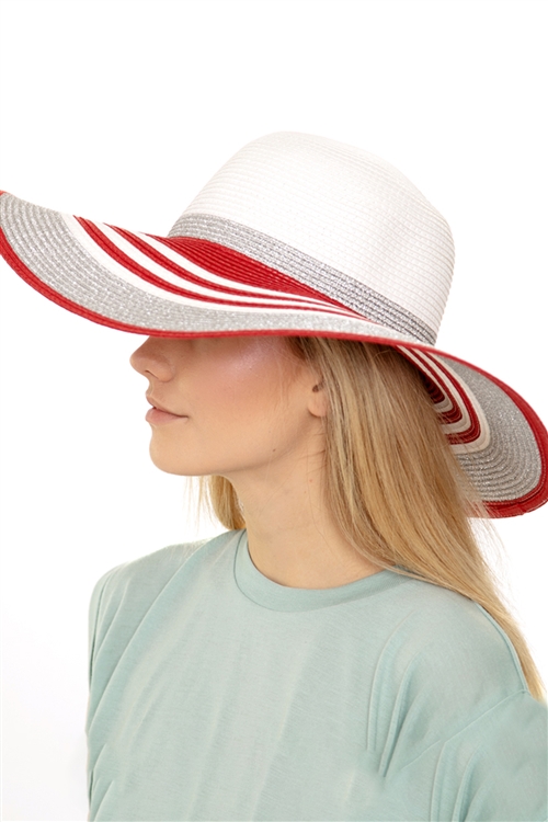 S18-7-5-MH0013RD-SV-RED SILVER  MIXED MULTI CIRCLE SUMMER HAT/6PCS