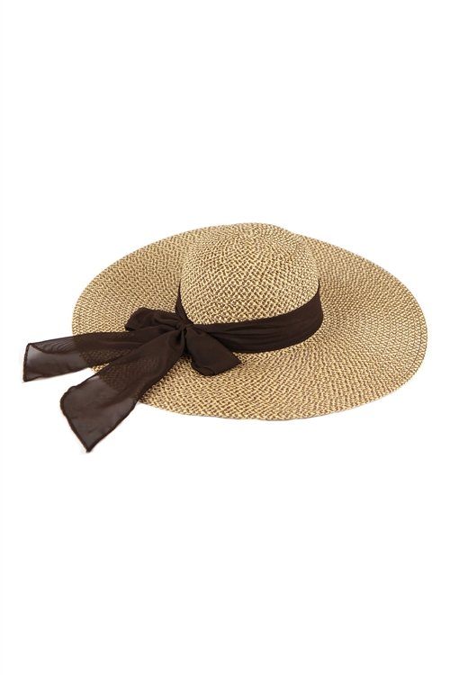 S18-8-5-MH0025BR-BROWN MIXED COLOR STRAW  BOWS SUMMER FLOPPY HAT/6PCS