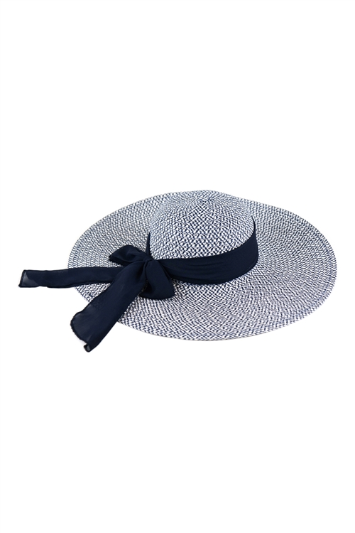 S2-6-5-MH0025NV-1 - NAVY MIXED COLOR STRAW  BOWS SUMMER FLOPPY HAT/1PC