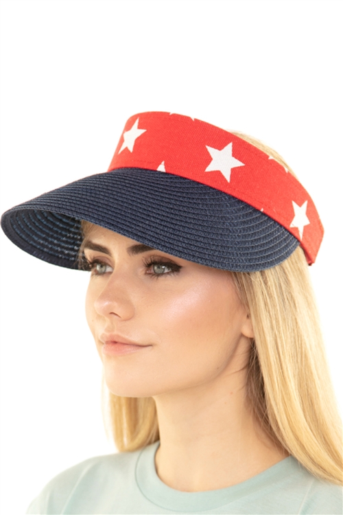 S23-12-1-MH0032NV - AMERICAN FLAG VISOR SUN HAT NAVY/6PCS