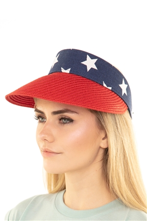 S22-13-5-MH0032RD - AMERICAN FLAG VISOR SUN HAT RED/6PCS