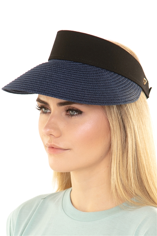 S23-12-2-MH0033NV - SOLID VISOR SUN HAT NAVY/6PCS