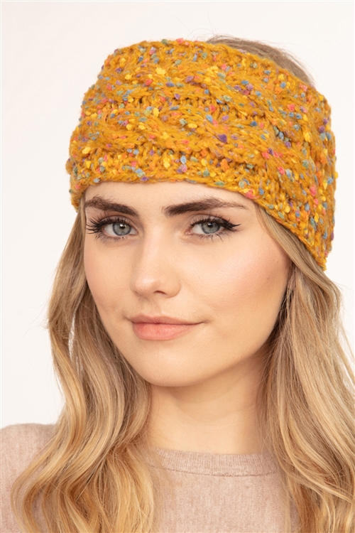 S24-5-4-MH0041MU - CONFETTI CABLE KNIT HEADWRAP MUSTARD /6PCS