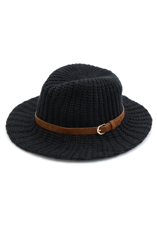 S30-1-1-MI-MH0085BK-KNIT BELT BAND PANAMA HAT-BLACK/6PCS