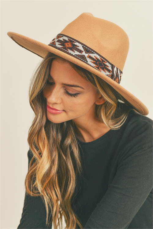 S30-1-1-MI-MH0086TP-TRIBAL BAND PANAMA HAT-TAUPE/6PCS