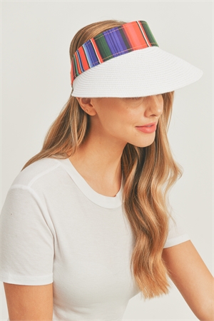 S30-1-1-MI-MH0091WH-COLOR STRIPED SERAPE VISOR HAT-WHITE/6PCS