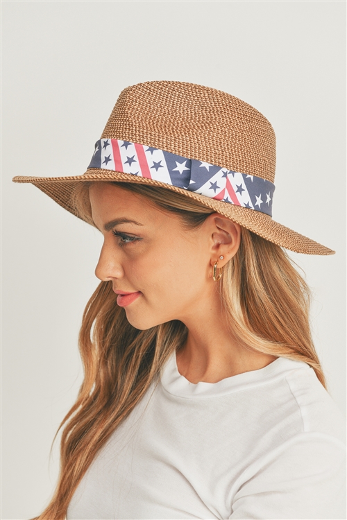 S30-1-1-MH0097 - AMERICAN FLAG SUN HAT-TAUPE/6PCS
