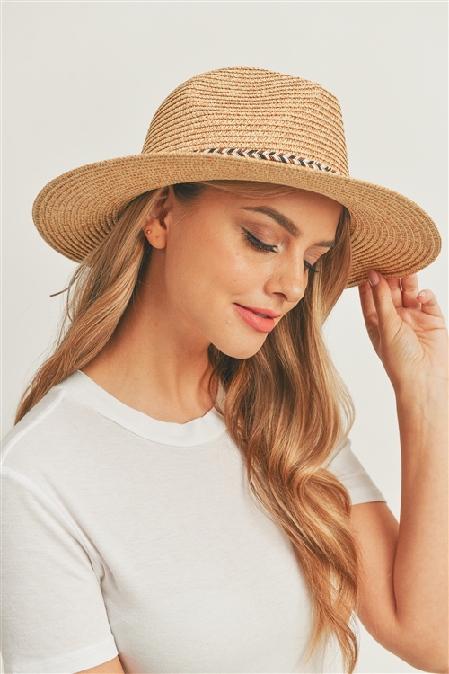 S30-1-1-MH0106TP - MULTI COLOR BRAIDED BAND PANAMA HAT-TAUPE/6PCS