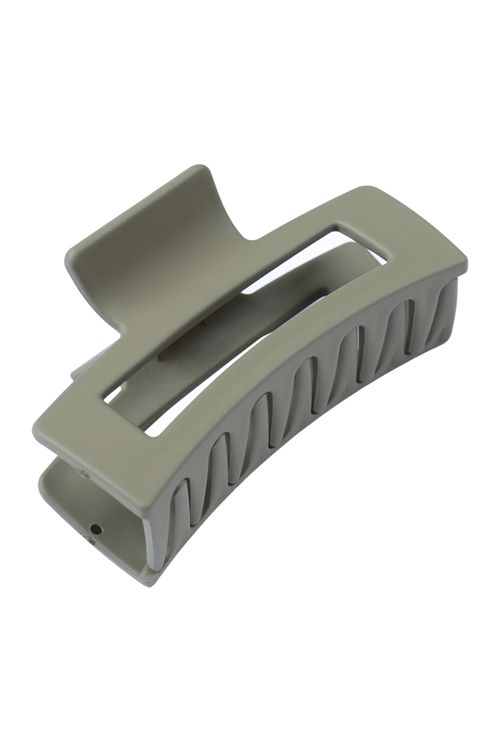 S23-8-6-MH0131-2OL - RUBBER COATING RECTANGLE HAIR CLAW - OLIVE/12PCS