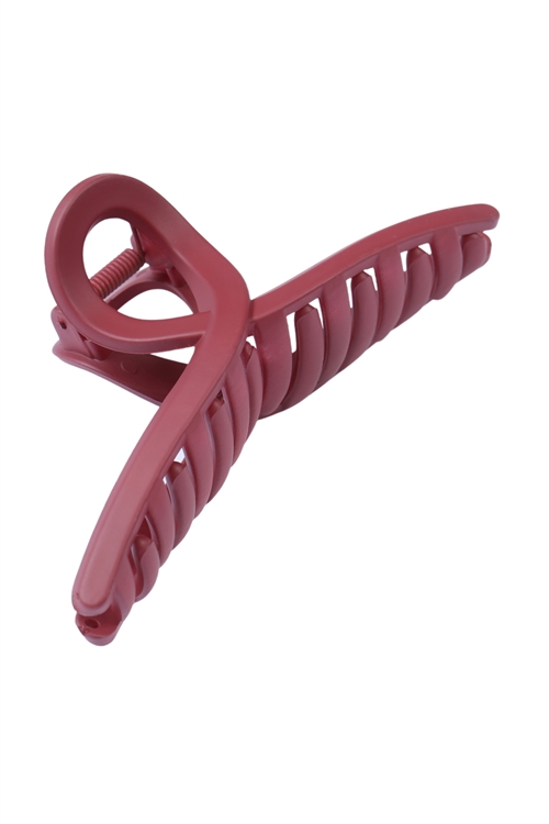 S23-9-6-MH0132-1WINE - RUBBER COATING WHALINE HAIR CLAW CLIP - WINE/12PCS