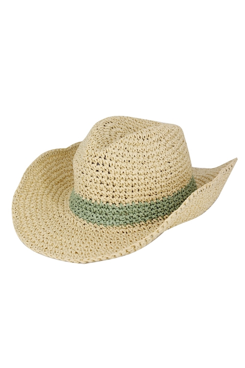 S30-1-1-MH0166 - TWO WAYS SHAPES TWO TONE STRAW HAT/6PCS