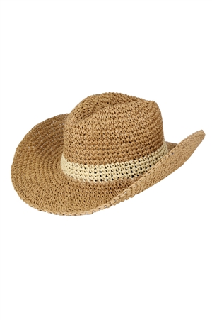 S30-1-1-MH0166 - TWO WAYS SHAPES TWO TONE STRAW HAT/6PCS