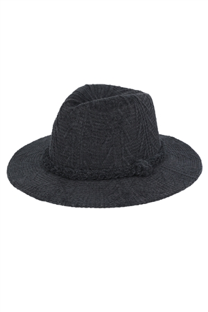 S30-1-1-MH0171 - CHENILLE PATTERN FEDORA WITH BRAIDED BAND-BLACK/6PCS