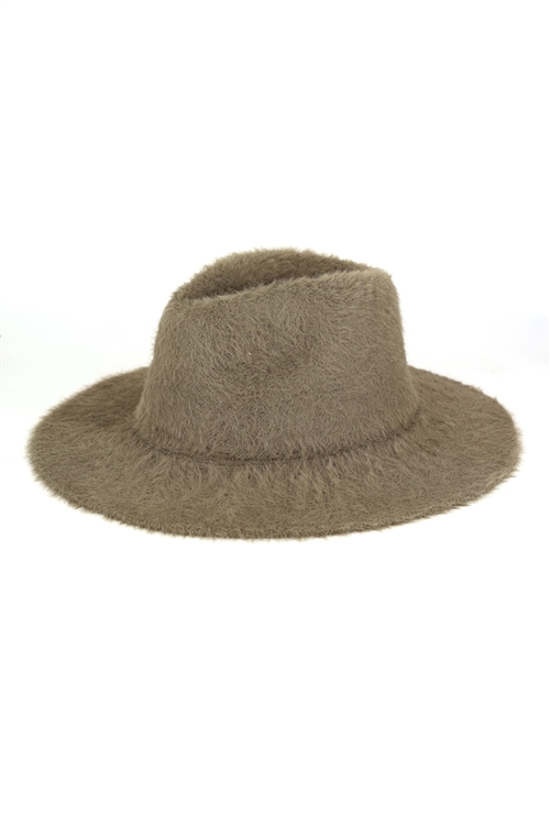 S30-1-1-MH0172 - FUZZY FEDORA HAT-OLIVE/6PCS