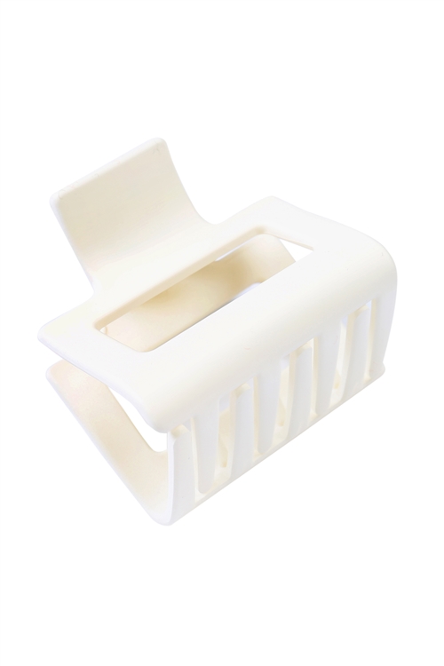 S24-6-6-MH0172IVORY - RUBBER COATED RECTANGLE HAIR CLAW - IVORY/12PCS