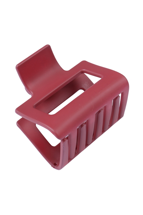 S24-6-6-MH0172WINE - RUBBER COATED RECTANGLE HAIR CLAW - WINE/12PCS