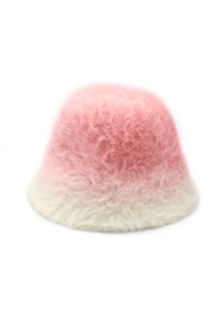 S30-1-1-MH0175 - GRADIDENT COLOR FUZZY BUCKET HAT-PINK/6PCS