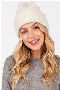 S30-1-1-MH0176 - WOOL BLENDED SOLID FUZZY BEANIE-IVORY/6PCS