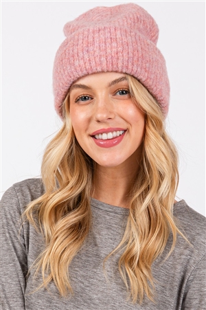 S30-1-1-MH0176 - WOOL BLENDED SOLID FUZZY BEANIE-PINK/6PCS