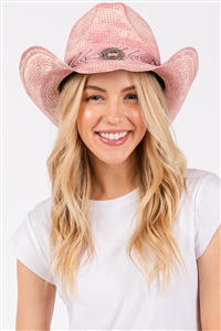 S30-1-1-MH0197 - VINTAGE COWBOY HAT WITH WESTERN DESIGN BAND-PINK/6PCS