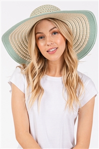 S30-1-1-MH0208 - STRIPED PATTERN WIDE BRIM FLOPPY HAT-MINT/6PCS