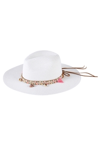 S30-1-1-MH0213 - BOHO TASSEL BAND STRAW SUN HAT-WHITE/6PCS