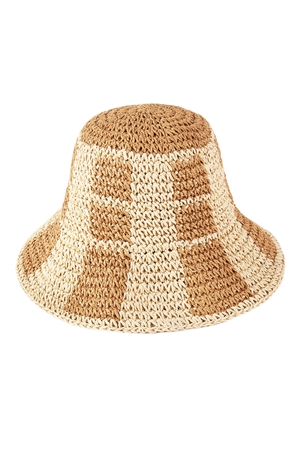 S30-1-1-MH0224 - COLOR BLOCKED TWO TONE BUCKET HAT-TAUPE/6PCS