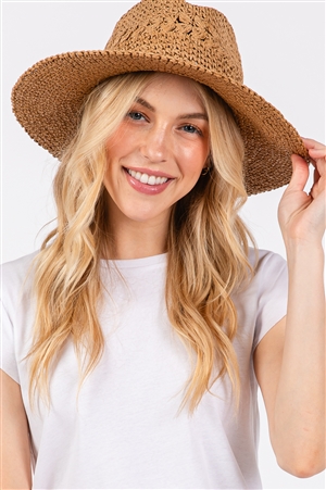 S30-1-1-MH0229 - CROCHET STRAW SUN HAT-TAUPE/6PCS