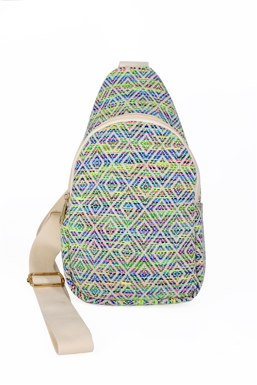 S30-1-1-MB0197-GN - AZTEC PATTERN SLING BAG-GREEN/6PCS