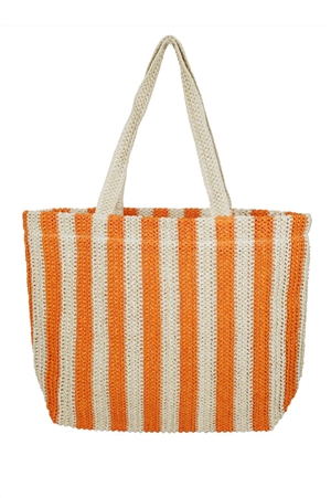 S30-1-1-MB0206-OR - STRIPED COLOR STRAW CROCHET TOTE BAG-ORANGE/6PCS