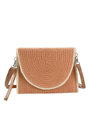 S30-1-1-MB0212-RU - FRAYED TRIM TWO TONE STRAW CLUTCH & CROSSBODY-RUST/6PCS