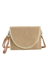 S30-1-1-MB0212-TP - FRAYED TRIM TWO TONE STRAW CLUTCH & CROSSBODY-TAUPE/6PCS