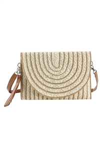 S30-1-1-MB0215-BE - COLOR STRIPED TWO TONE STRAW CLUTCH & CROSSBODY-BEIGE/6PCS