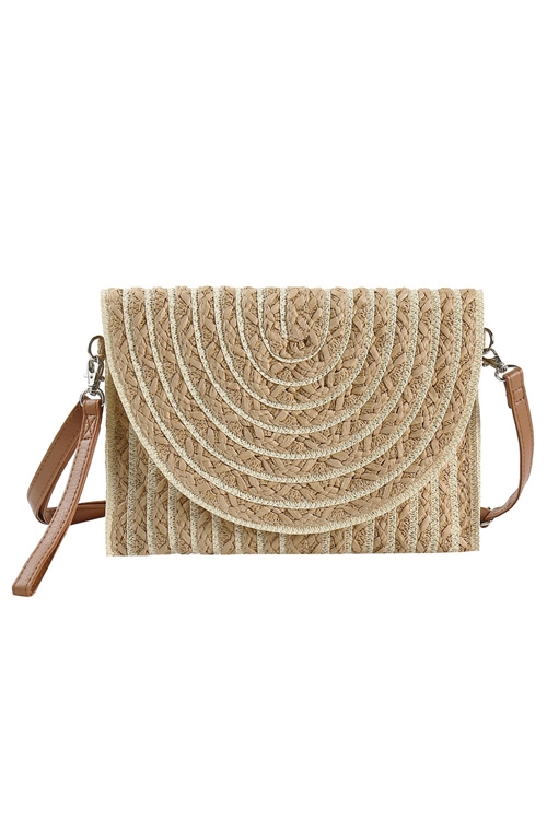 S30-1-1-MB0215-TP - COLOR STRIPED TWO TONE STRAW CLUTCH & CROSSBODY-TAUPE/6PCS