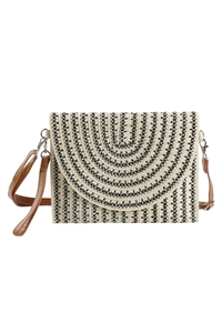 S30-1-1-MB0216-BE - BLACK STITCH DETAIL TWO TONE STRAW CLUTCH & CROSSBODY-BEIGE/6PCS