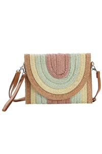 S30-1-1-MB0217-MV - MULTI COLORED STRAIPED STRAW CLUTCH & CROSSBODY BAG-MAUVE/6PCS