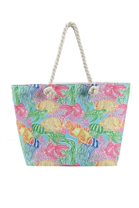 S30-1-1-MB0225 - HAND DRAWN PRINT TOTE BEACH BAG/6PCS