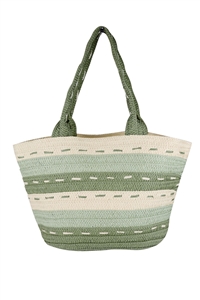 S30-1-1-MB0241-OV - STRIPED PATTERN DOTTED LINE DETAIL STRAW BAG
-OLIVE/6PCS