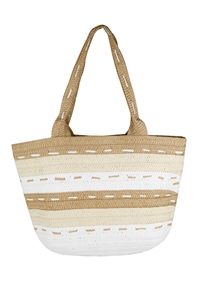 S30-1-1-MB0241-TP - STRIPED PATTERN DOTTED LINE DETAIL STRAW BAG
-TAUPE/6PCS