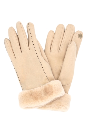 S30-1-1-MG0051IV-STITCH FUR CUFF SMART GLOVES-IVORY/6PCS