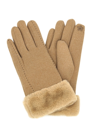 S30-1-1-MG0051TP-STITCH FUR CUFF SMART GLOVES-TAUPE/6PCS