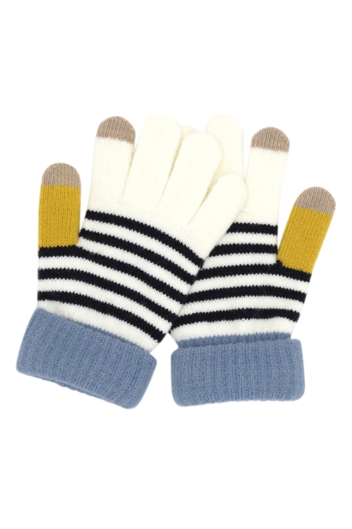 S30-1-1-MG0052IV-STRIPE PATTERN SMART GLOVES-IVORY/6PCS