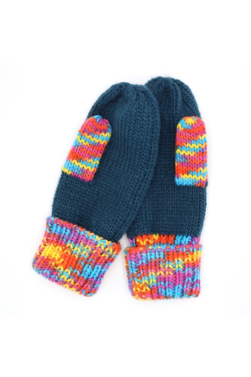 S30-1-1-MI-MG0057TL-MULTICOLOR CUFF AND THUMB FLEECE MITTENS-TEAL/6PCS  (NOW $5.00 ONLY)