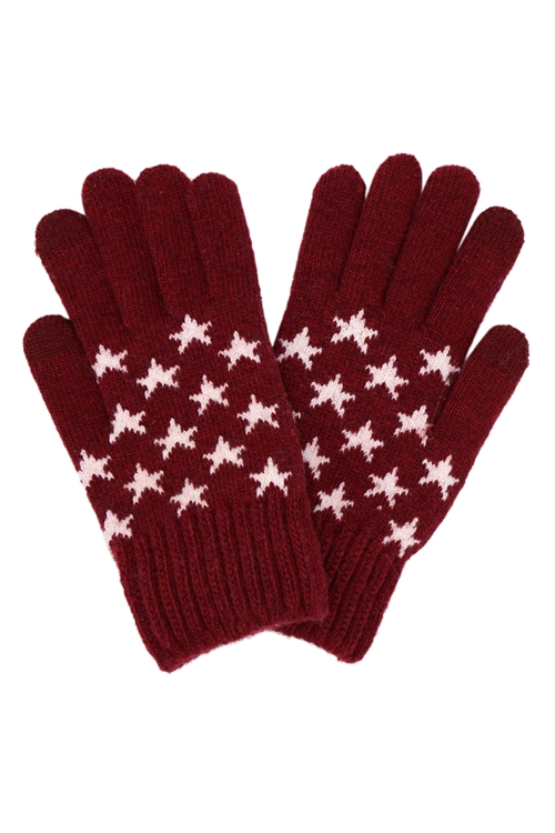 S30-1-1-MG0058BU-KNIT STAR SMART GLOVES-BURGUNDY/6PCS