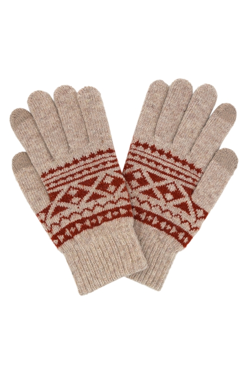 S30-1-1-MG0059BE-KNIT AZTEC SMART GLOVES-BEIGE/6PCS